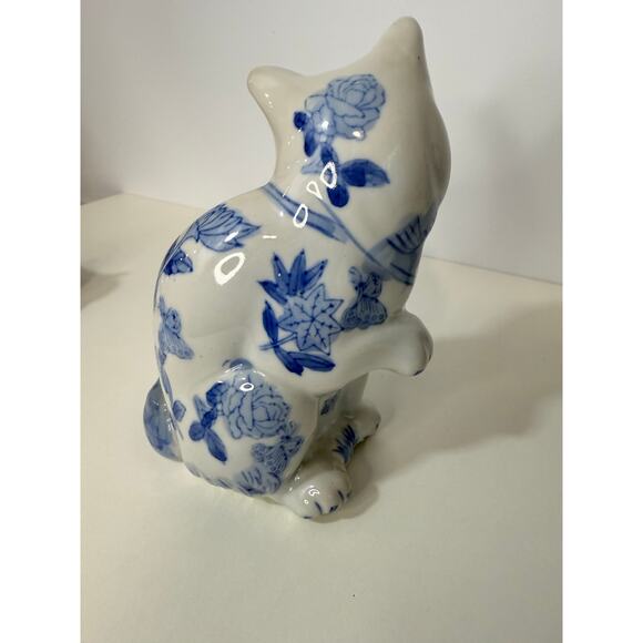 3 Vintage Blue & White Ceramic Chinese Lucky Cats Figurines MCM Oriental Decor - Picture 9 of 11